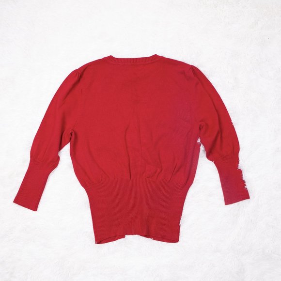 NY Collection Red Sweater with black rose buttons - Picture 3 of 10